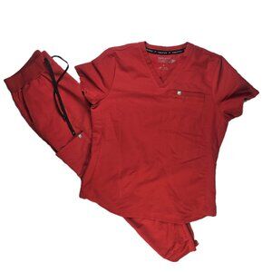 Fabletics Scrubs Set - Women's Small Top / Medium (Short) Joggers - Goji Red